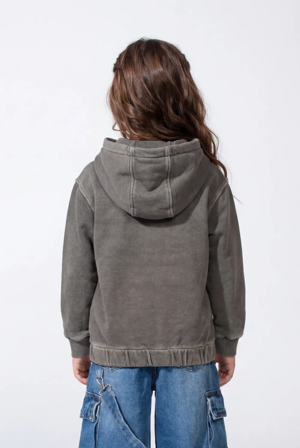Girl’s Forest-Print Acid-Wash Crossover Hood Kangaroo Pocket Elasticated Bubble Hem Ribbed Cuffs Sweatshirt - Image 6