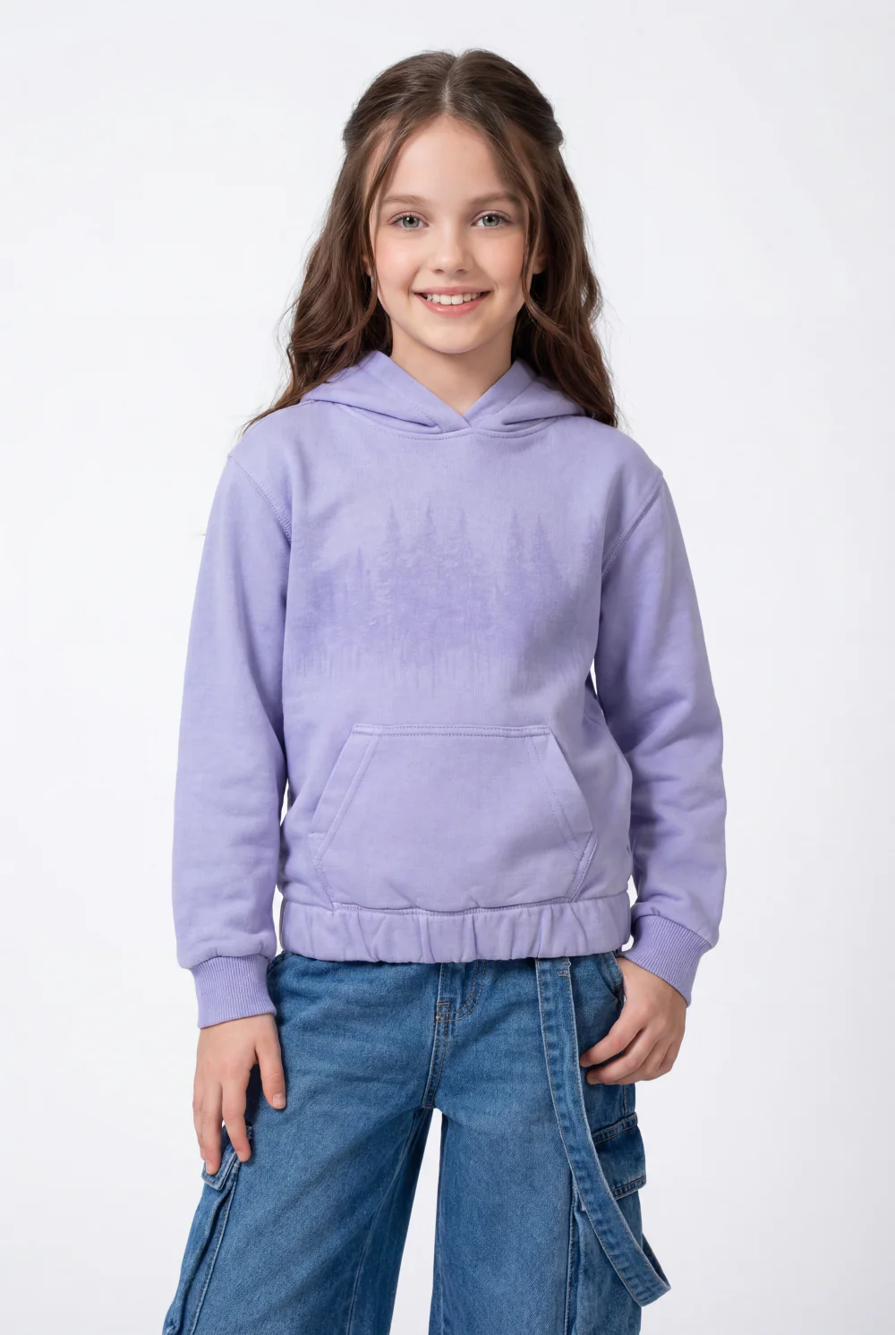 Girl’s Forest-Print Acid-Wash Crossover Hood Kangaroo Pocket Elasticated Bubble Hem Ribbed Cuffs Sweatshirt - Image 9