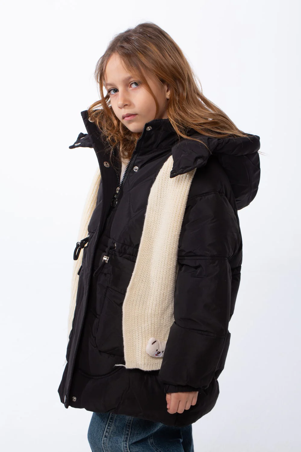 Girl’s Hooded Quilted Waterproof Puffer Jacket with Adjustable Waist - Image 3