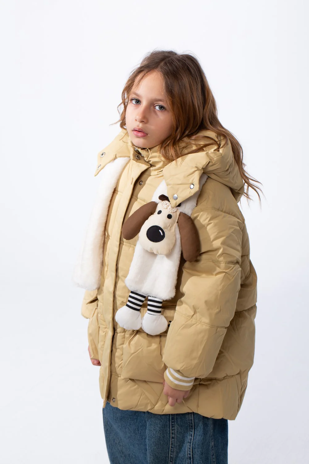 Girl’s Padded Waterproof Jacket With a Hood Featuring Faux Fur Details And a Dog Plush Charm With Front Pockets And Elastic Sleeve Cuffs - Image 7