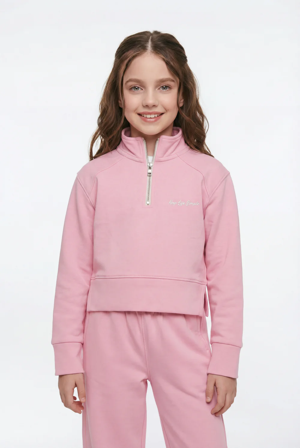 Girl’s Quarter Zip Funnel Neck Co-Ord Set Side-Slit Hem Comfortable Aesthetic Slim Fit Outfit - Image 11