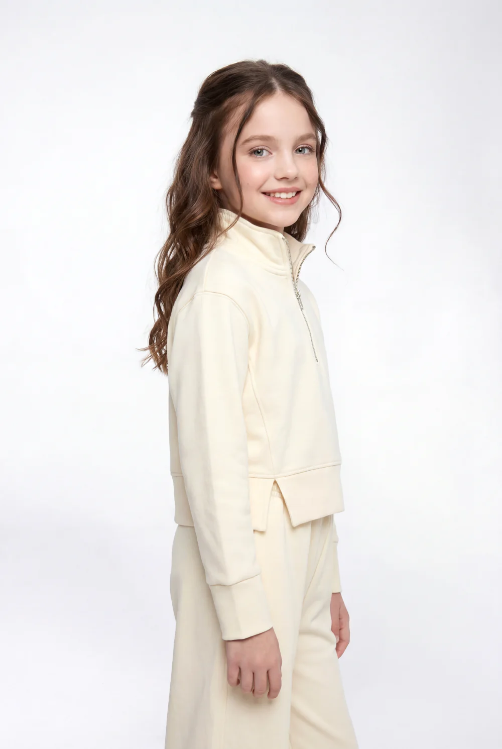 Girl’s Quarter Zip Funnel Neck Co-Ord Set Side-Slit Hem Comfortable Aesthetic Slim Fit Outfit - Image 4