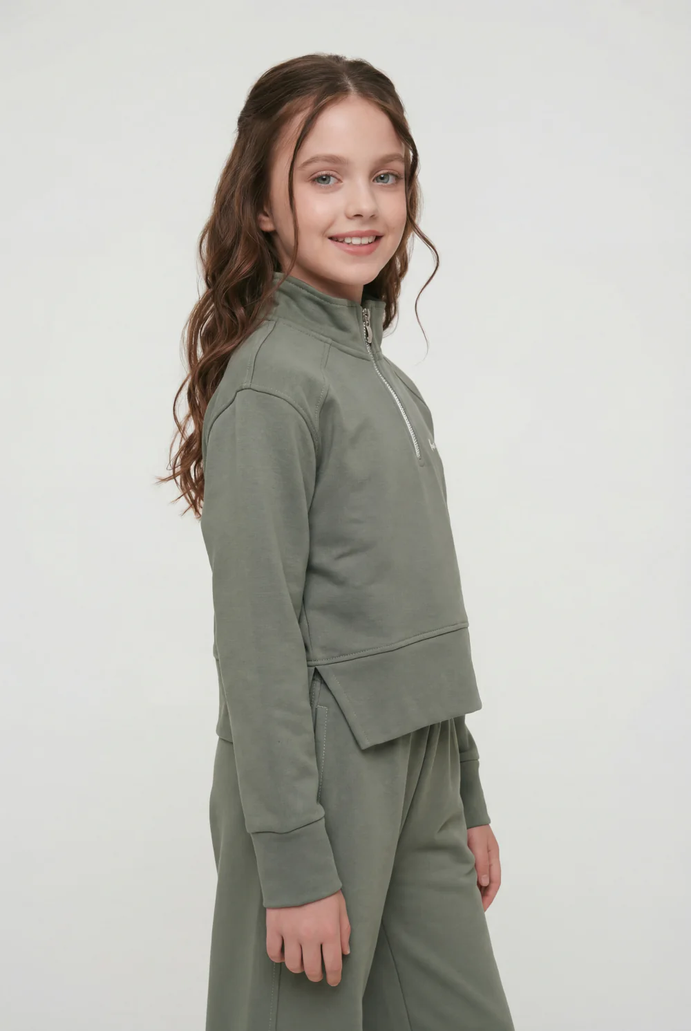 Girl’s Quarter Zip Funnel Neck Co-Ord Set Side-Slit Hem Comfortable Aesthetic Slim Fit Outfit - Image 8