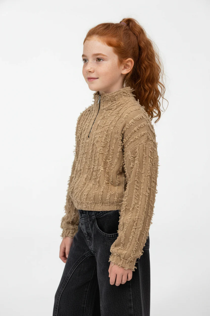Girl’s Slim Fit Half-Zip High Neck Sweatshirt - Image 3