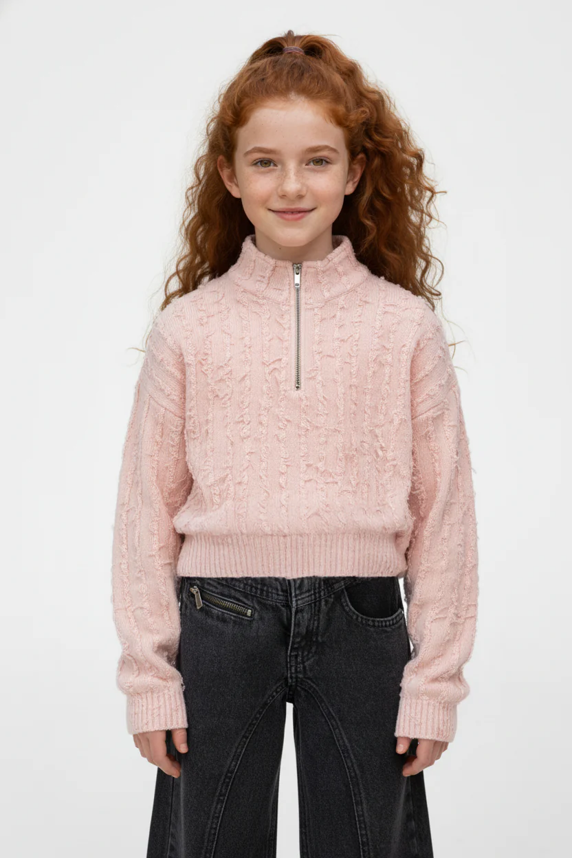 Girl’s Slim Fit Half-Zip High Neck Sweatshirt - Image 9