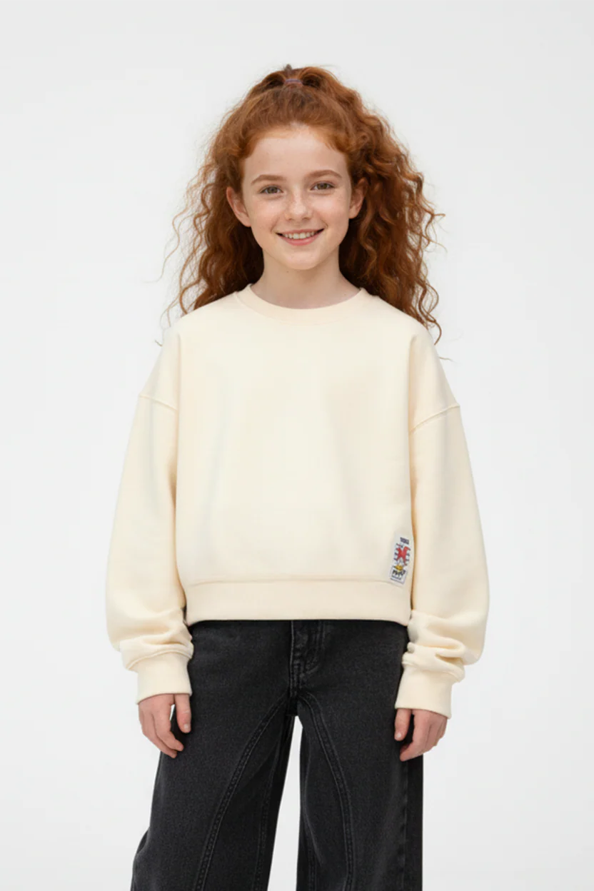 Girl’s Slim Fit Melton Round Neck Daily Wear Sweatshirt