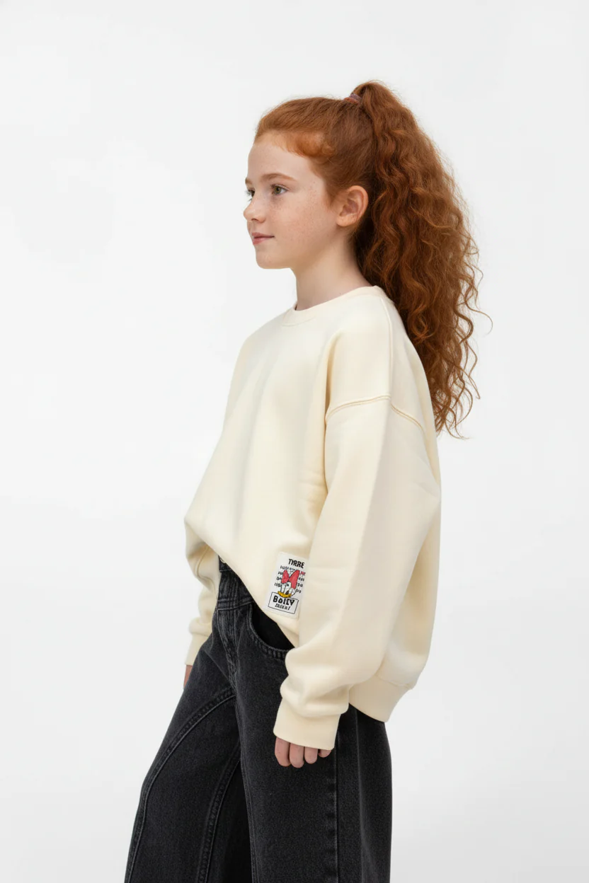 Girl’s Slim Fit Melton Round Neck Daily Wear Sweatshirt - Image 3