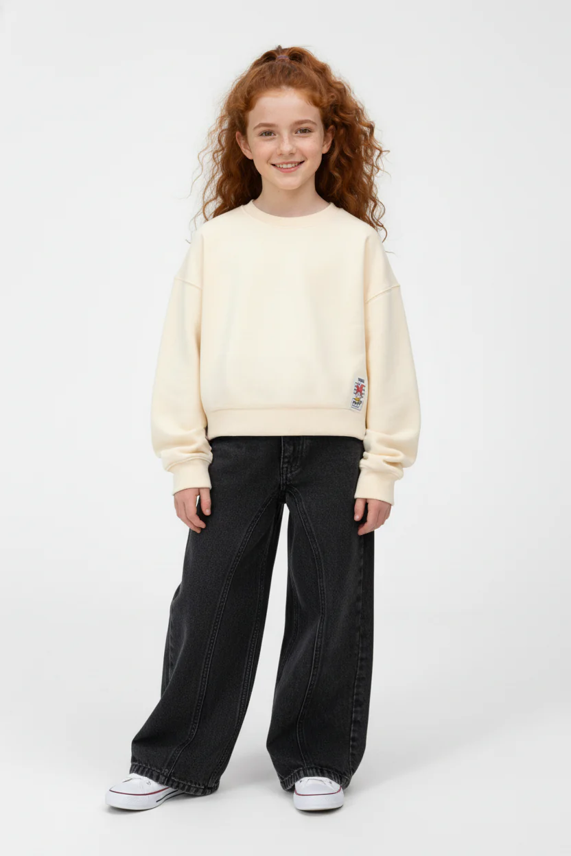 Girl’s Slim Fit Melton Round Neck Daily Wear Sweatshirt - Image 4