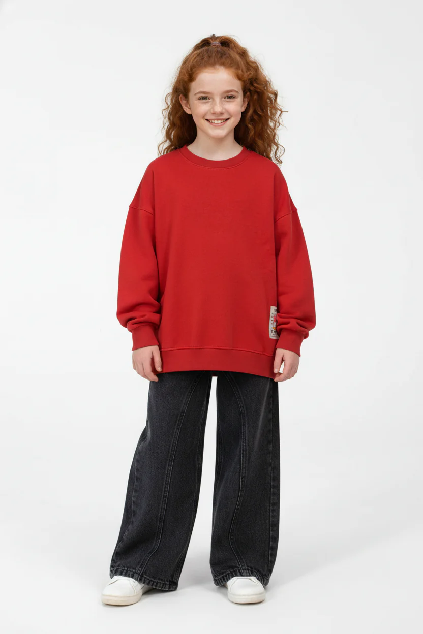 Girl’s Slim Fit Melton Round Neck Daily Wear Sweatshirt - Image 8
