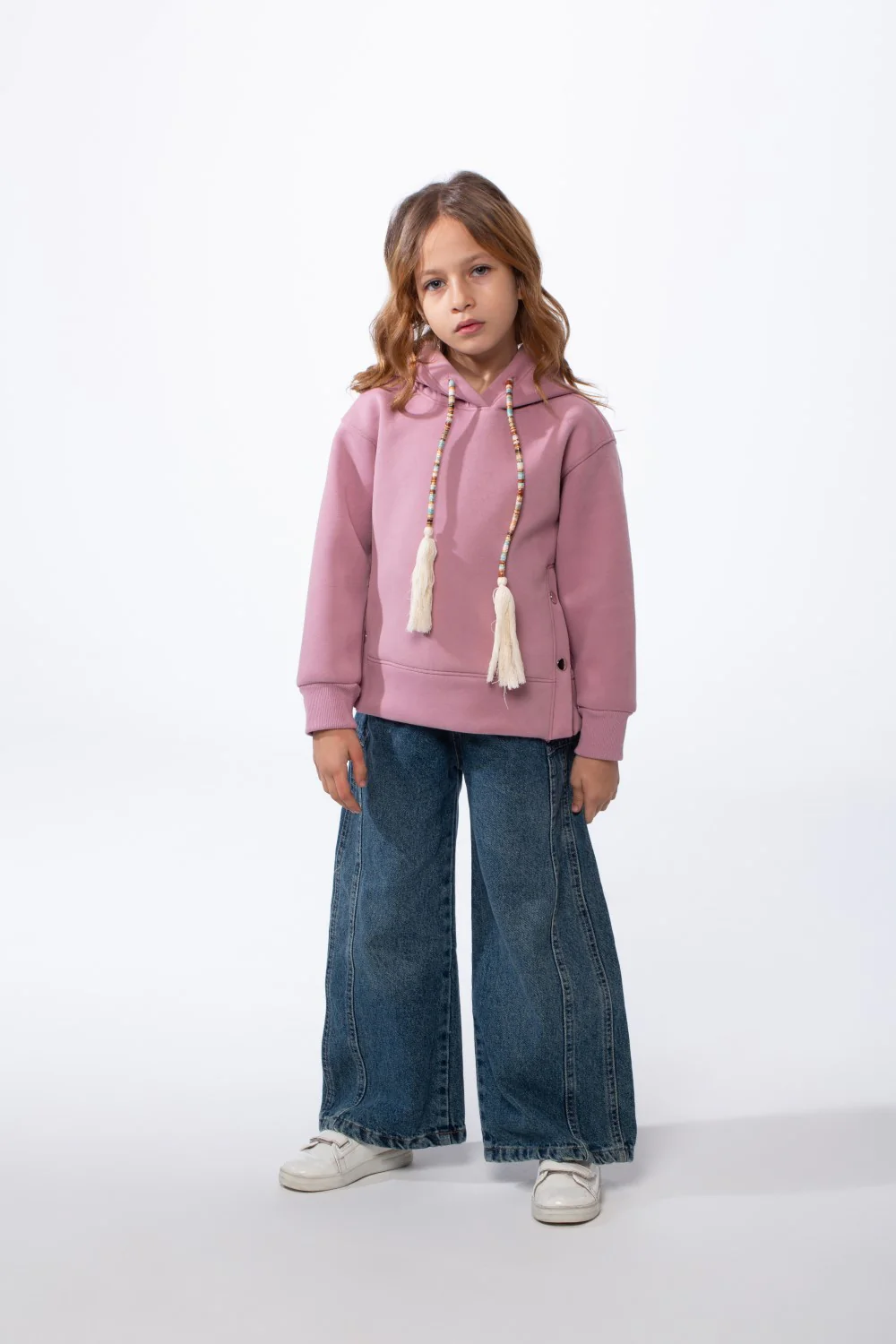 Girl’s Slim Fit Side Button Detail Hood Sweatshirt With Decorative Tassel Drawstrings - Image 8