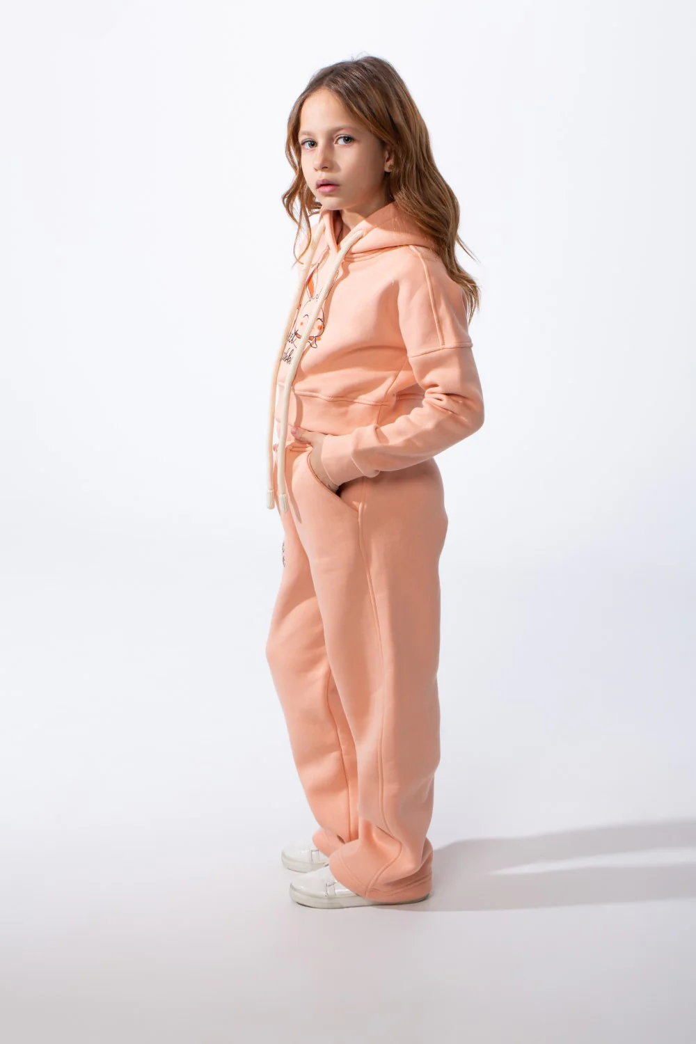Girl’s Sweet Rabbit Print Slim Fit Melton Two-Pieces Cropped Outfit Set - Image 12