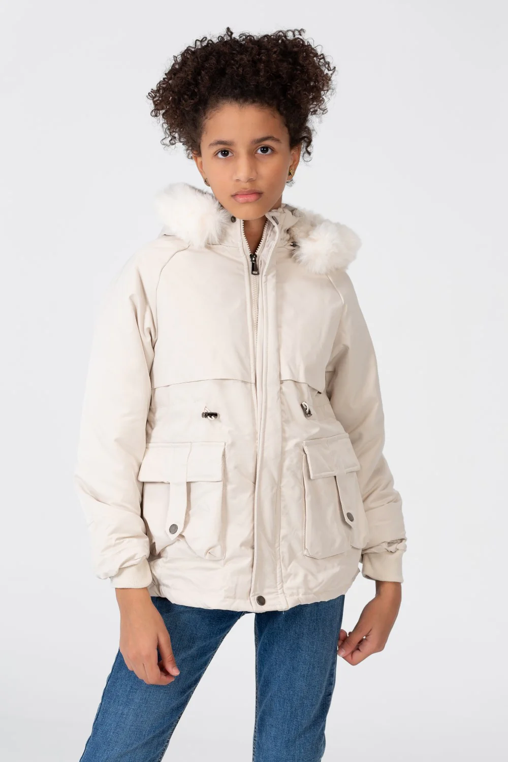 Girl’s Tomato Store Warm Faux Fur Hood Large Front Pockets Zip-Up Closure Waterproof Jacket - Image 10