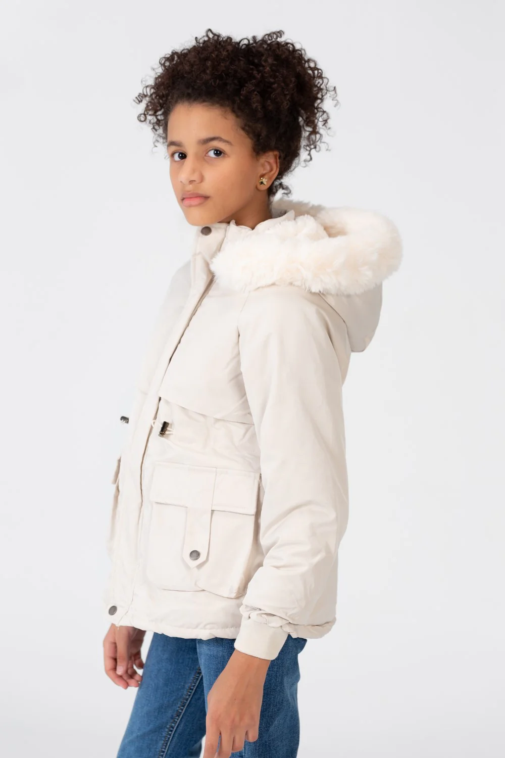 Girl’s Tomato Store Warm Faux Fur Hood Large Front Pockets Zip-Up Closure Waterproof Jacket - Image 12