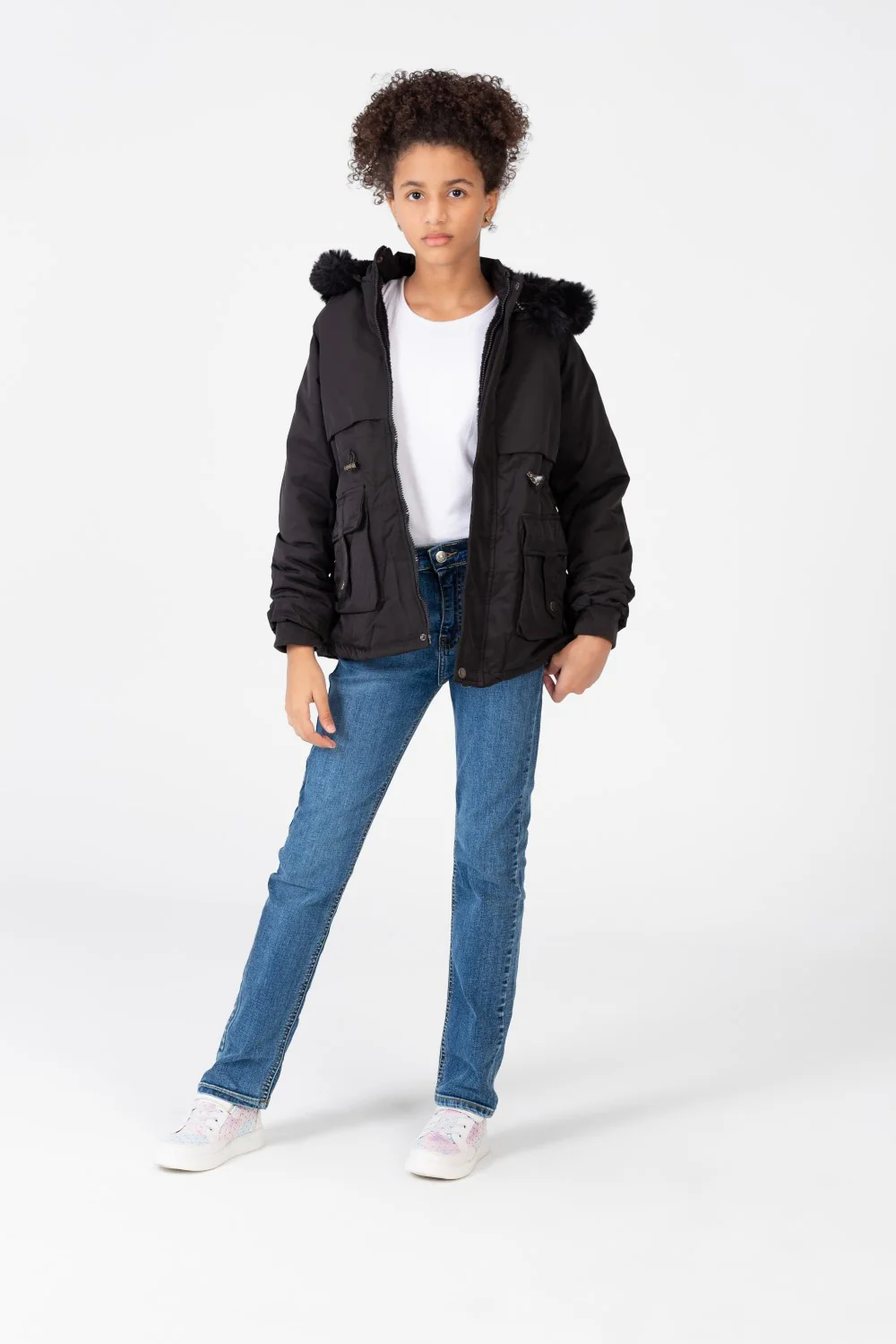 Girl’s Tomato Store Warm Faux Fur Hood Large Front Pockets Zip-Up Closure Waterproof Jacket - Image 3