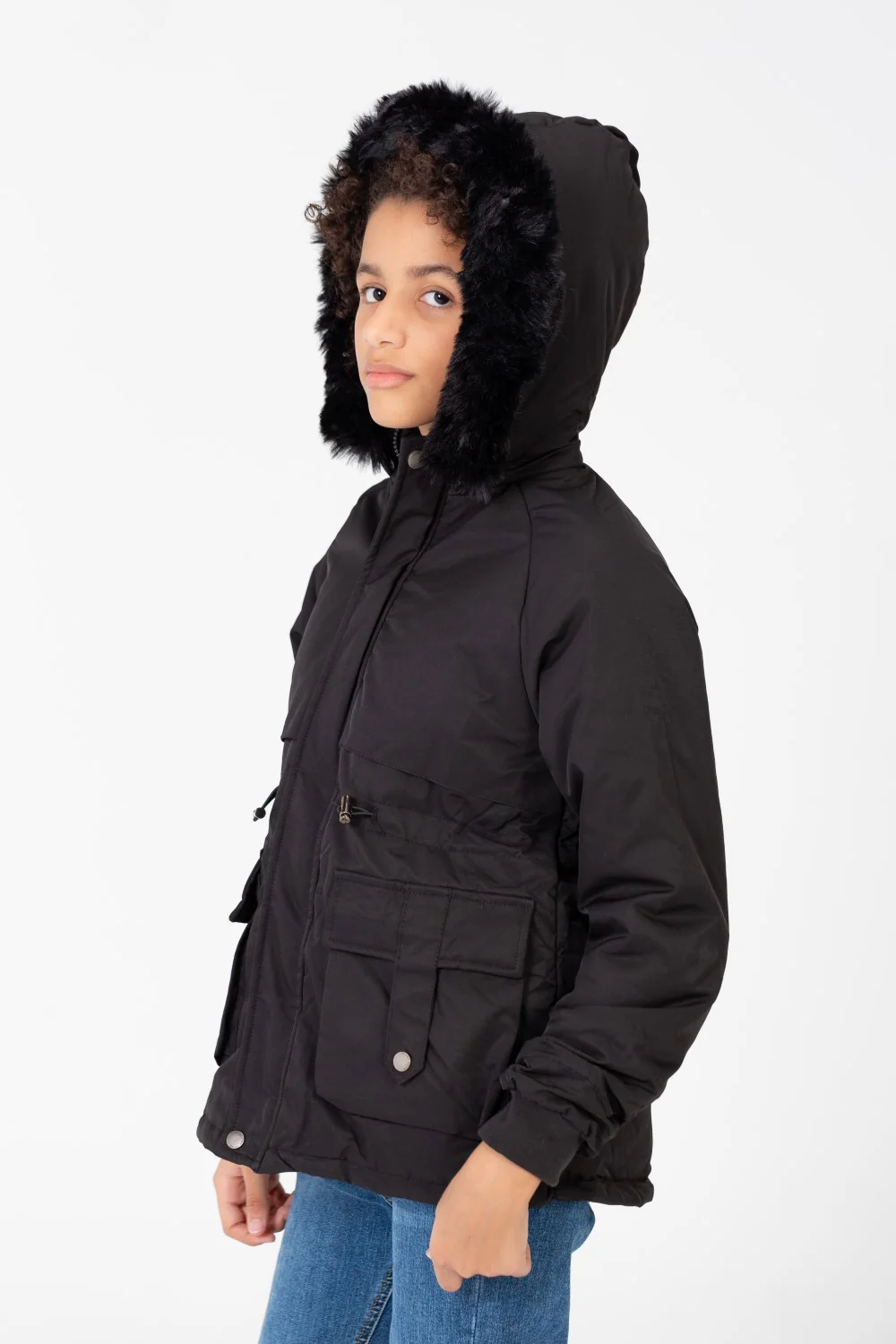 Girl’s Tomato Store Warm Faux Fur Hood Large Front Pockets Zip-Up Closure Waterproof Jacket - Image 4