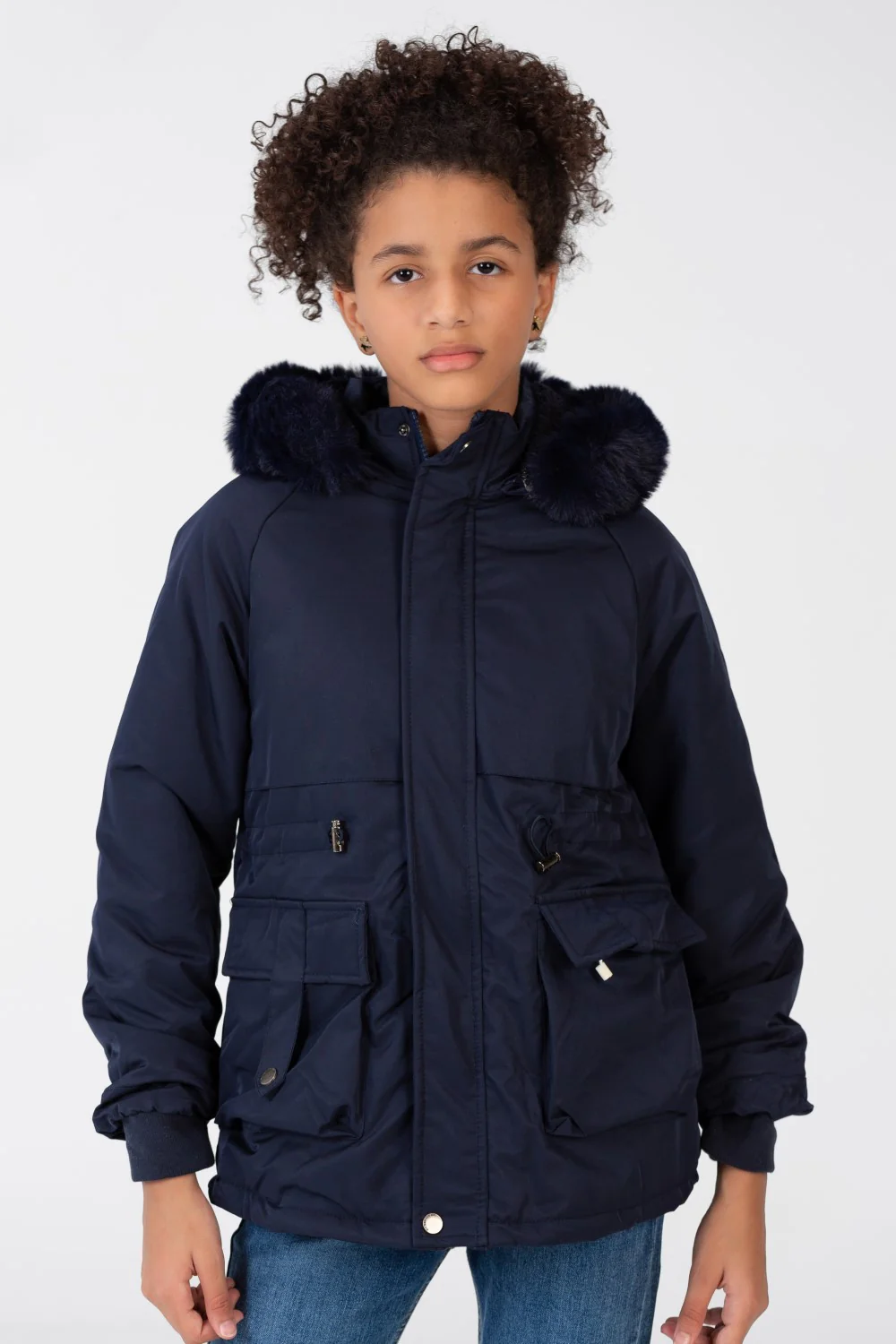 Girl’s Tomato Store Warm Faux Fur Hood Large Front Pockets Zip-Up Closure Waterproof Jacket - Image 5