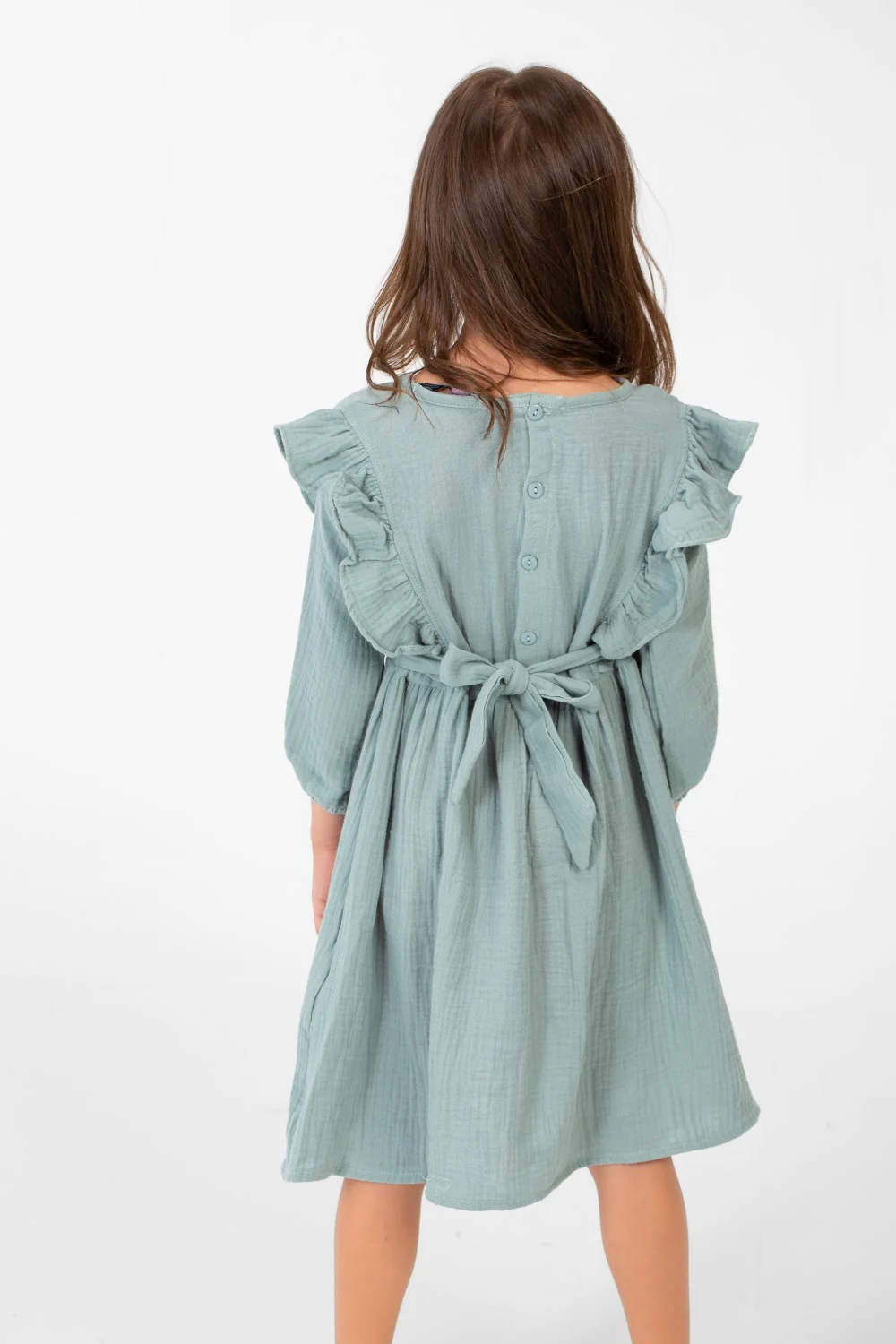 Girl's Basic Back Half Buttons Long Sleeves Dress In A Modern Cut - Image 10
