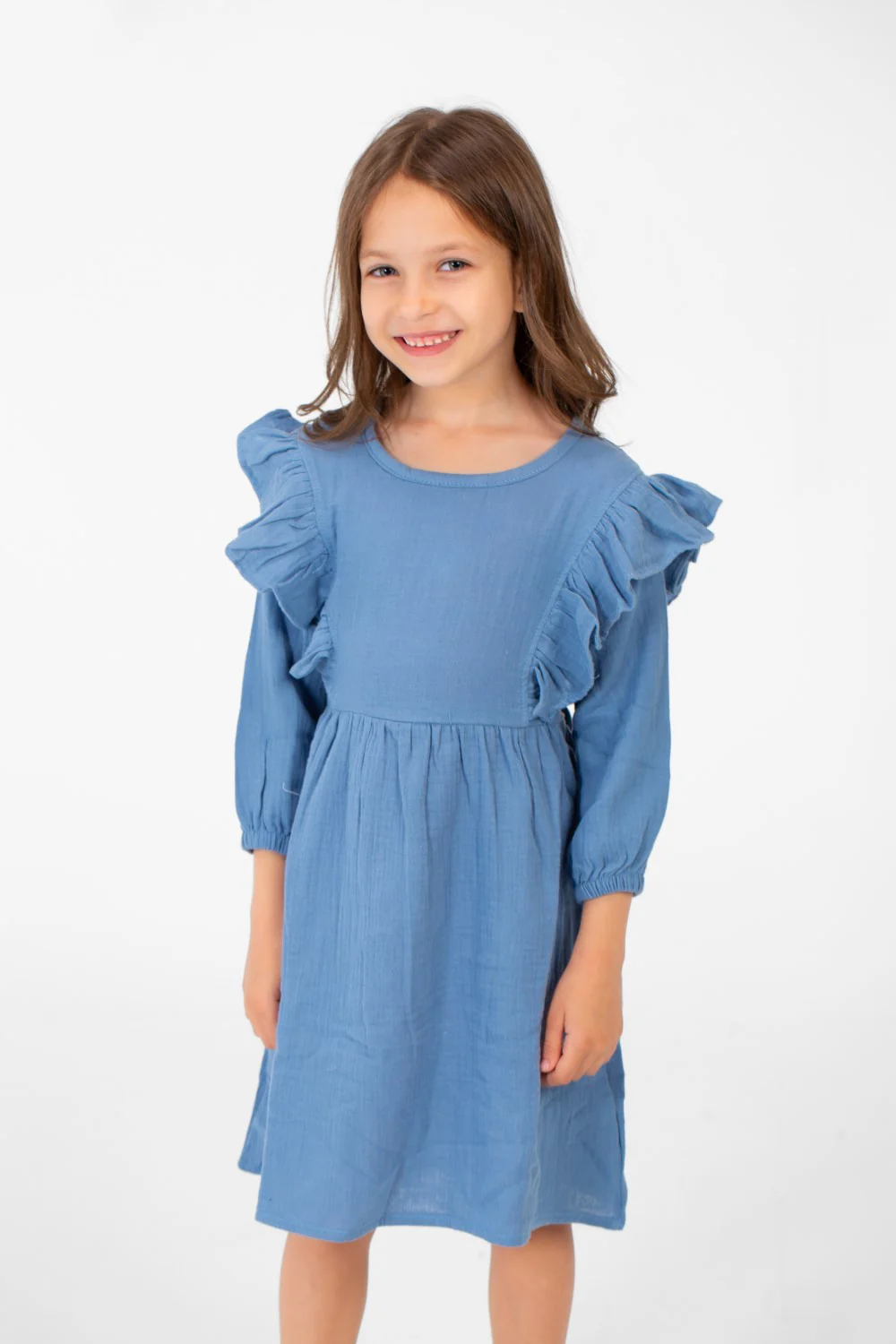 Girl's Basic Back Half Buttons Long Sleeves Dress In A Modern Cut - Image 5