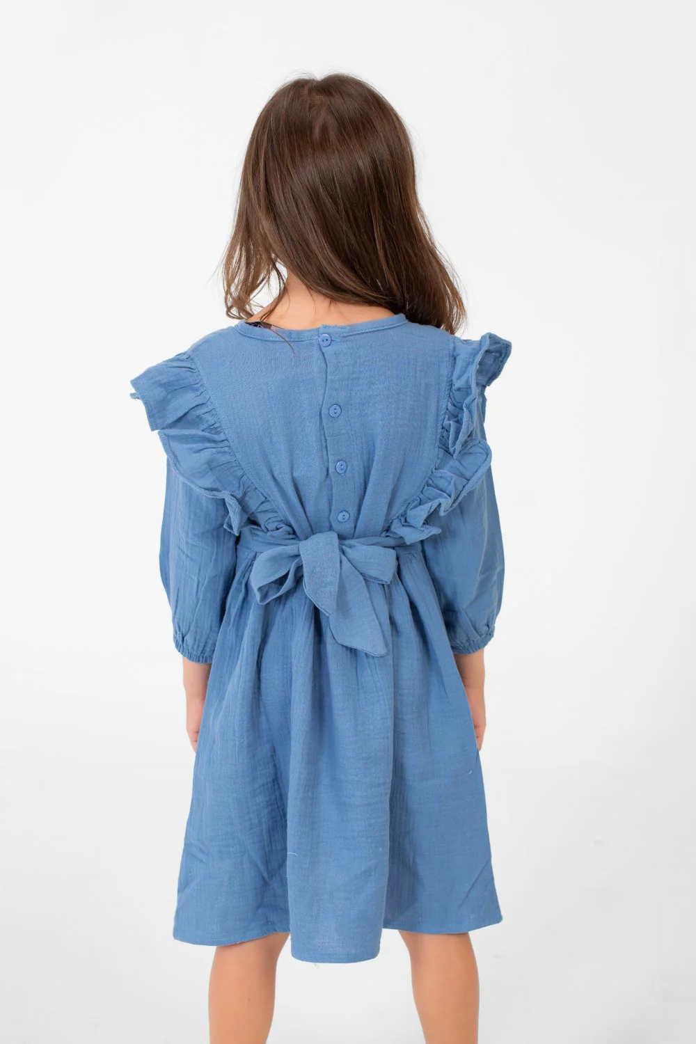 Girl's Basic Back Half Buttons Long Sleeves Dress In A Modern Cut - Image 6