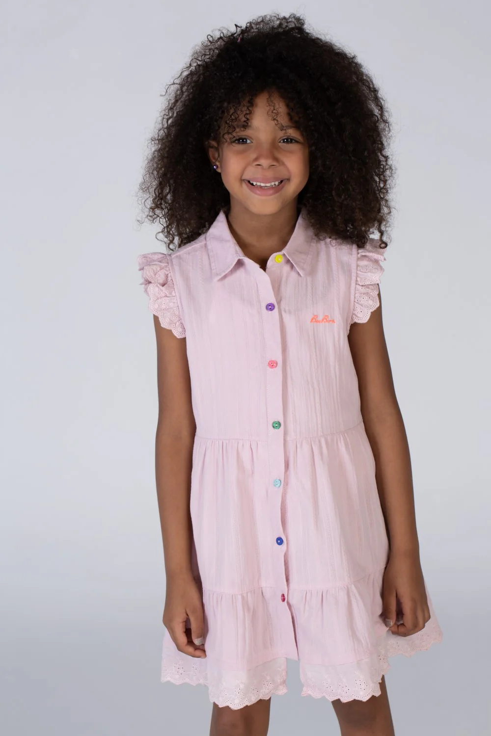 Girls Basic Dress With Ruffles And Colorful Buttons On The Front - Image 3
