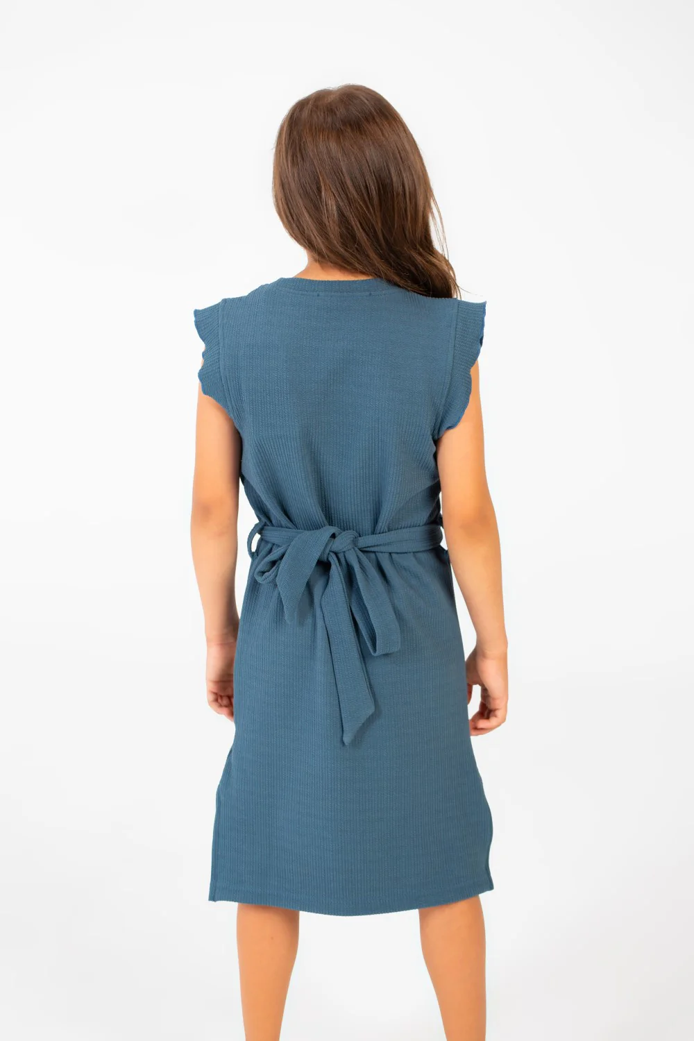 Girl's Basic Fabric Dress With A Shoulder Frill And Middle Strap - Image 10