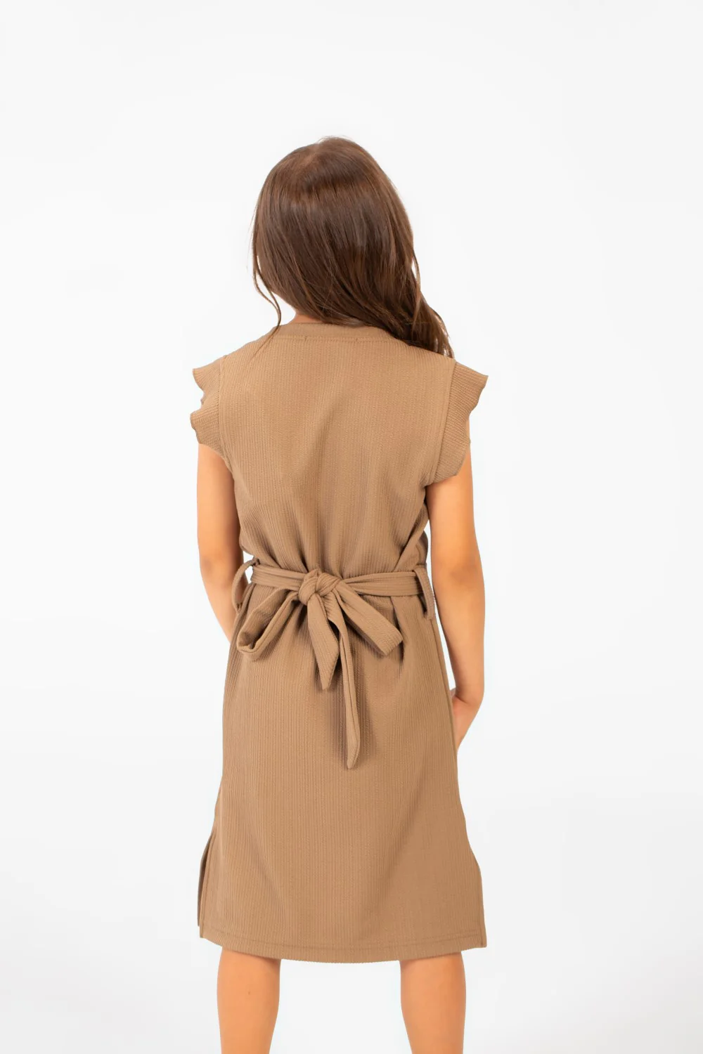 Girl's Basic Fabric Dress With A Shoulder Frill And Middle Strap - Image 14
