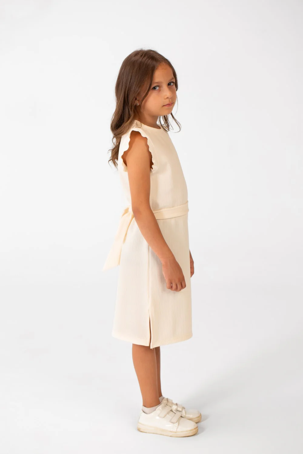 Girl's Basic Fabric Dress With A Shoulder Frill And Middle Strap - Image 7