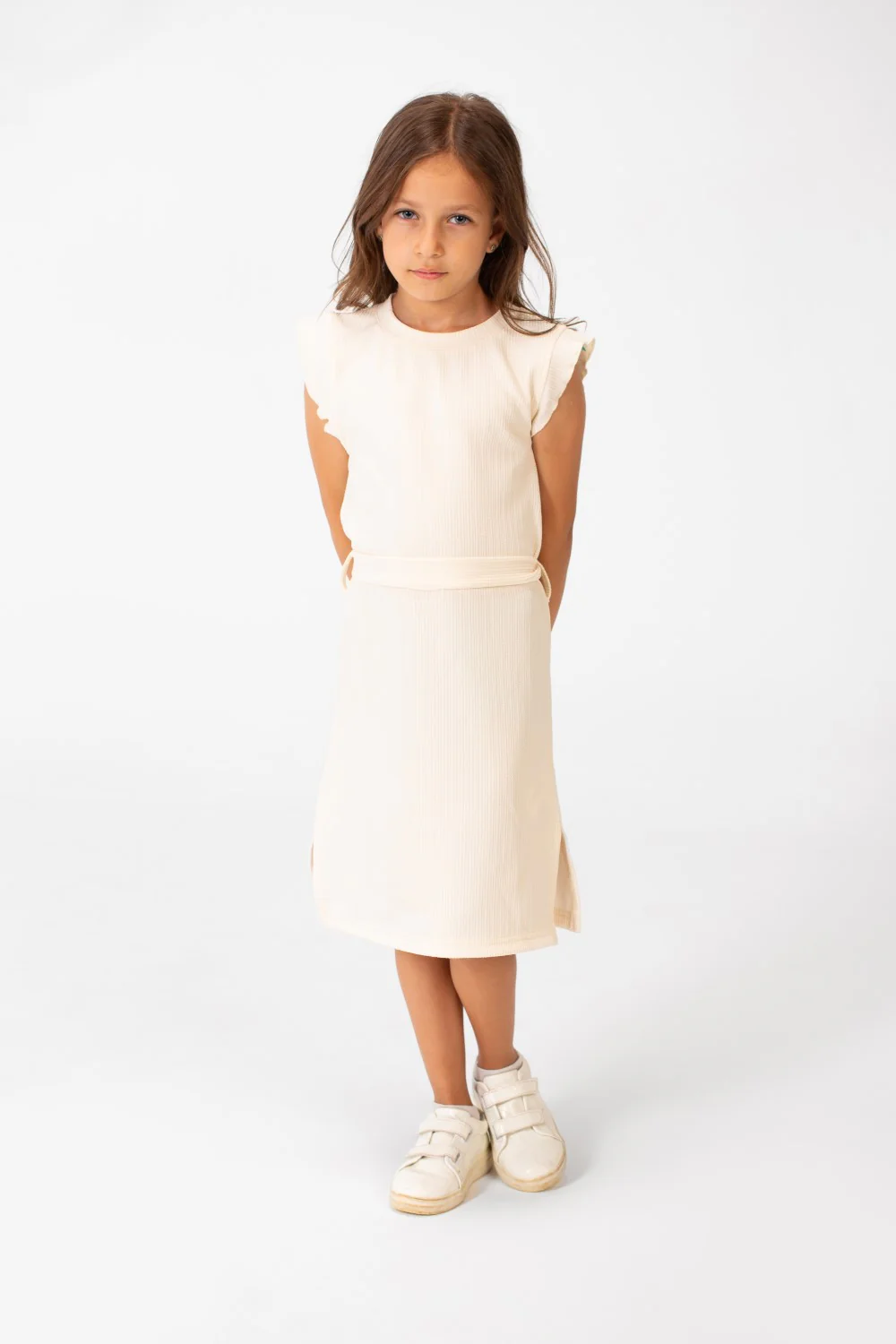 Girl's Basic Fabric Dress With A Shoulder Frill And Middle Strap - Image 8