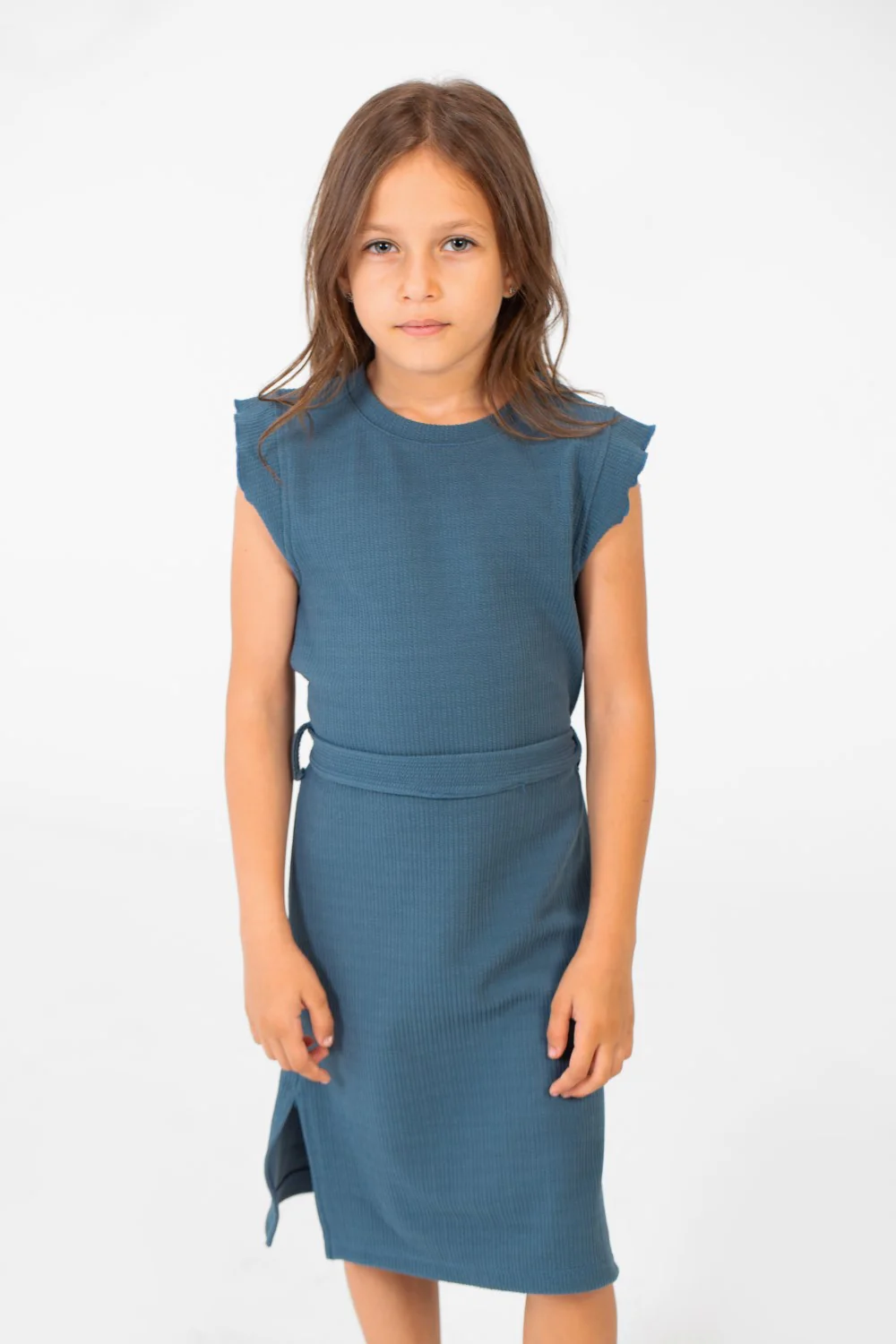 Girl's Basic Fabric Dress With A Shoulder Frill And Middle Strap - Image 9