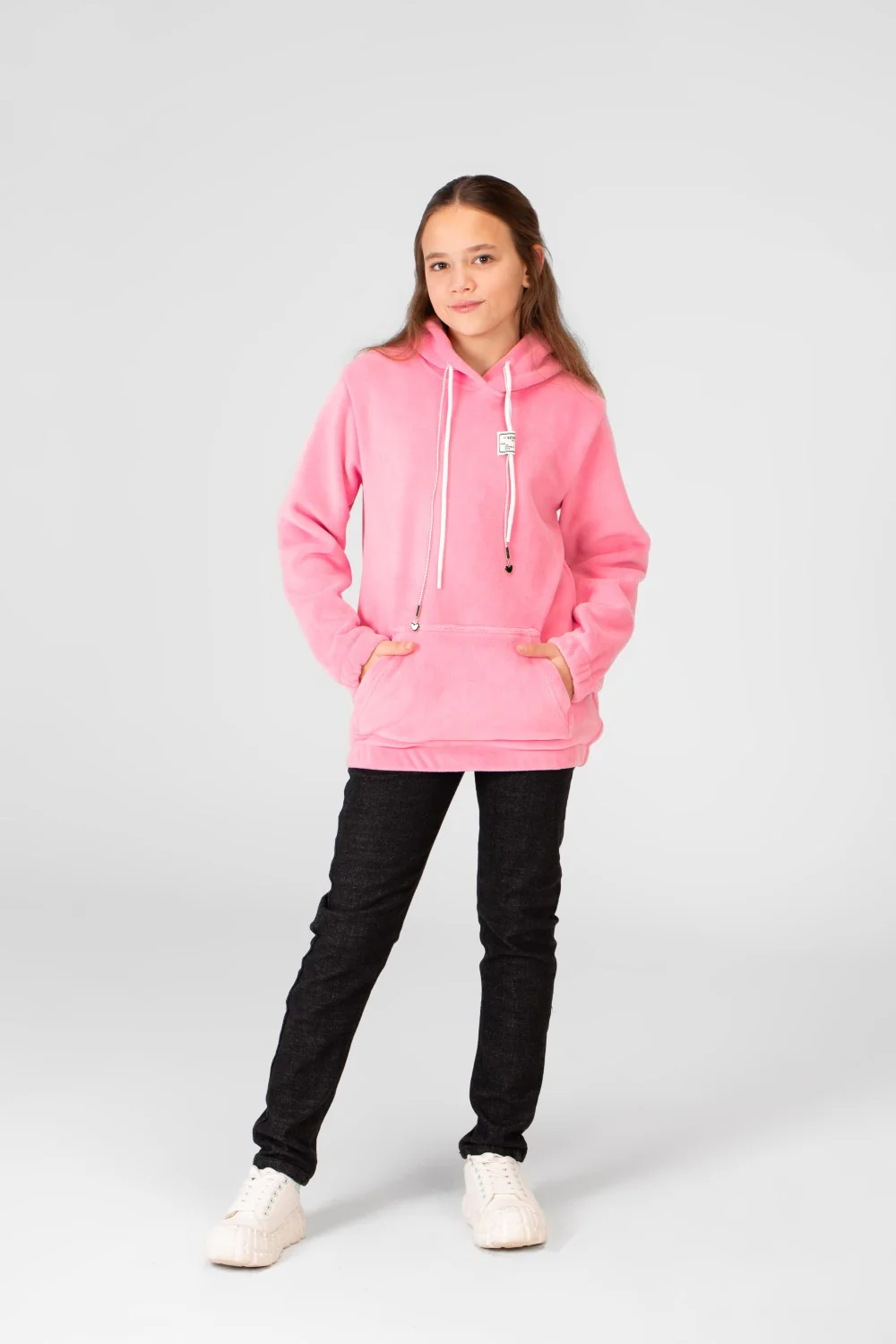 Girl's Basic Plain Hoodie Sweatshirt With Long Sleeves - Image 8