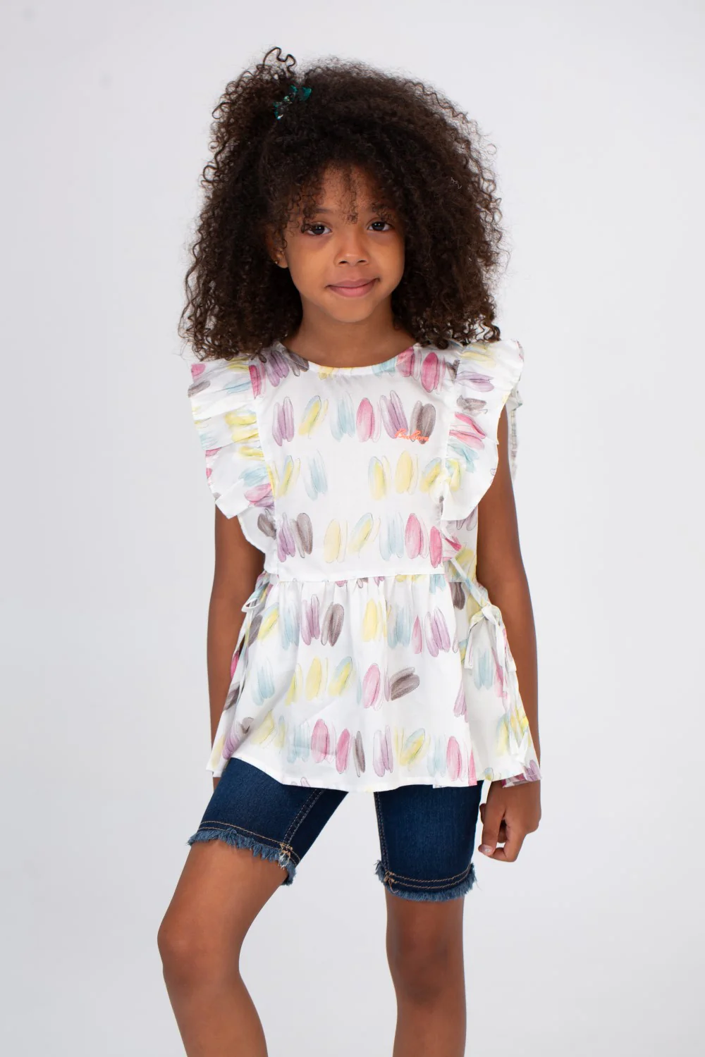 Girls Blouse With Ruffles And A Round Neck In Orange - Image 3