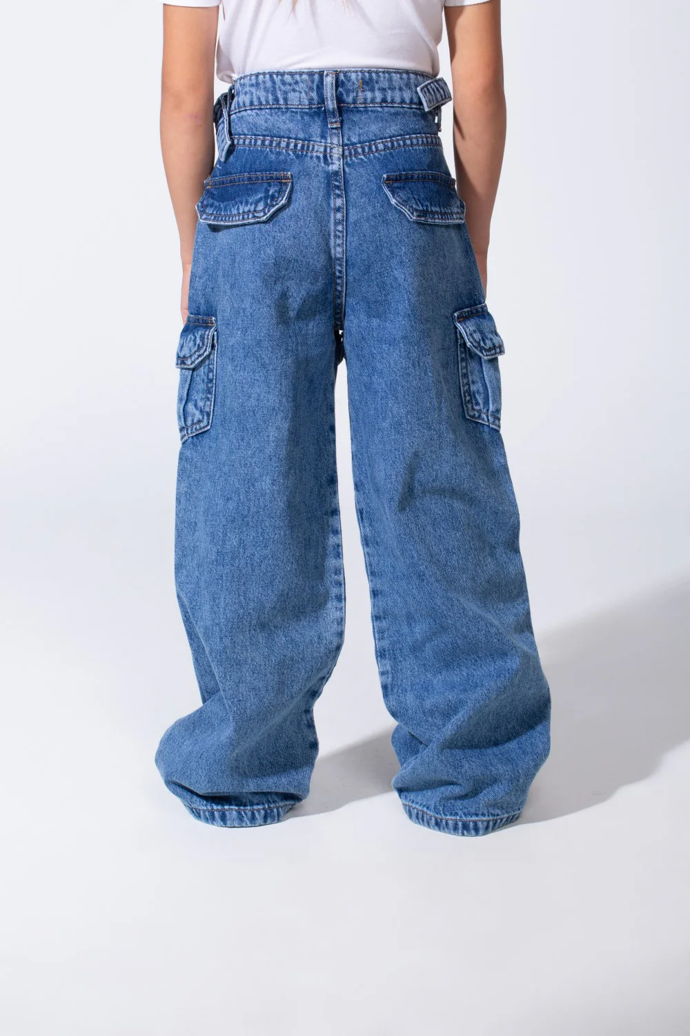 Girl's Cargo acid-wash Denim Design Multi Stitch Elasticated Waistband Paired With Four Functional Cargo Pockets Flap Details Sleek Modern Fit Pants - Image 22
