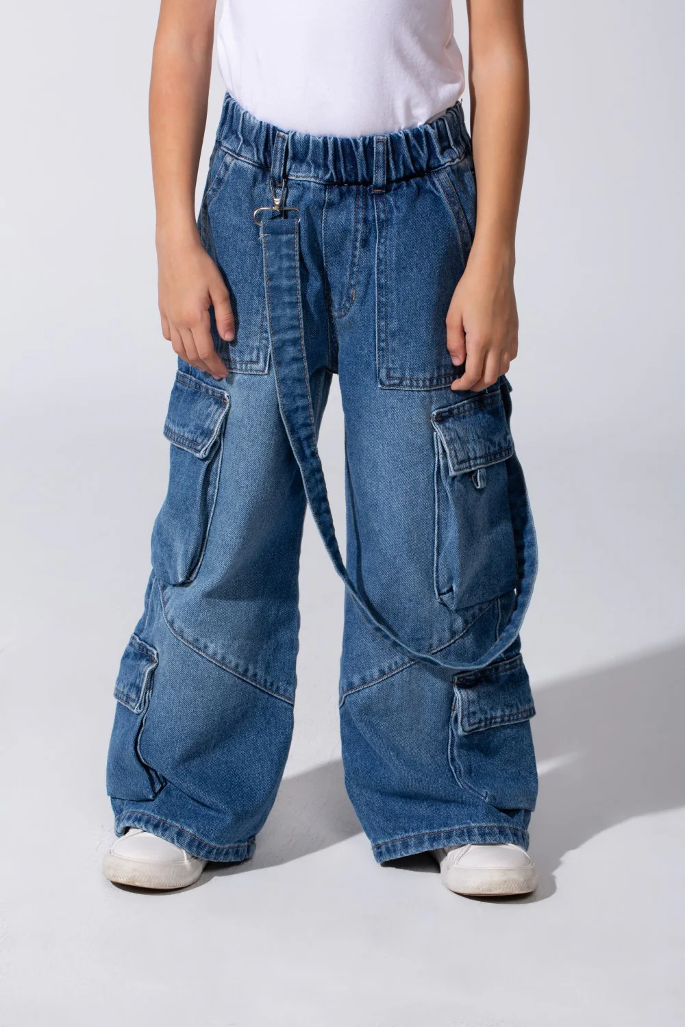 Girl's Cargo Jeans Pants With An Elastic Waistband And Modern Side Pockets - Image 17