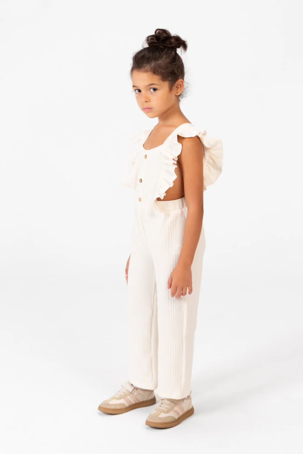 Girl's Casual Jumpsuit With Ruffled Shoulders And Front Buttons - Image 11