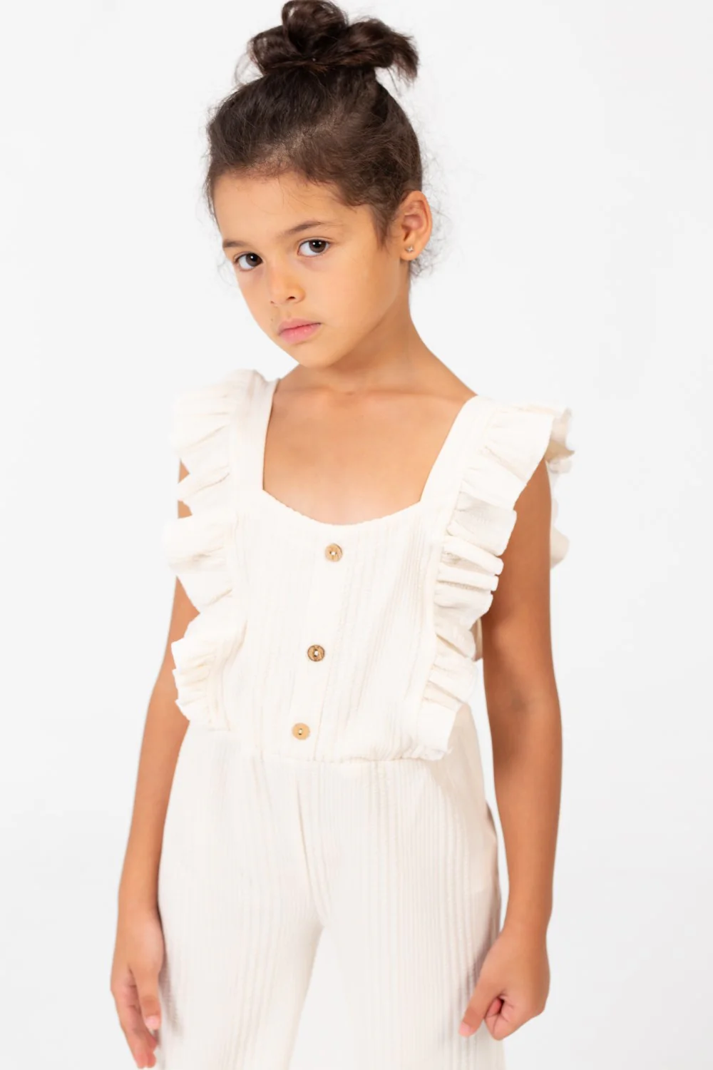 Girl's Casual Jumpsuit With Ruffled Shoulders And Front Buttons - Image 12