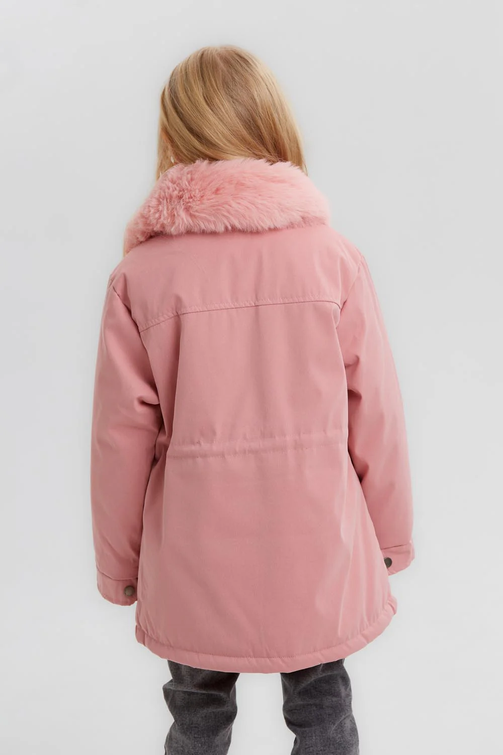 Girl's Casual Long Style Front Pockets Full Zipper Fur Hooded Waterproof Jacket With Fur Neck - Image 2