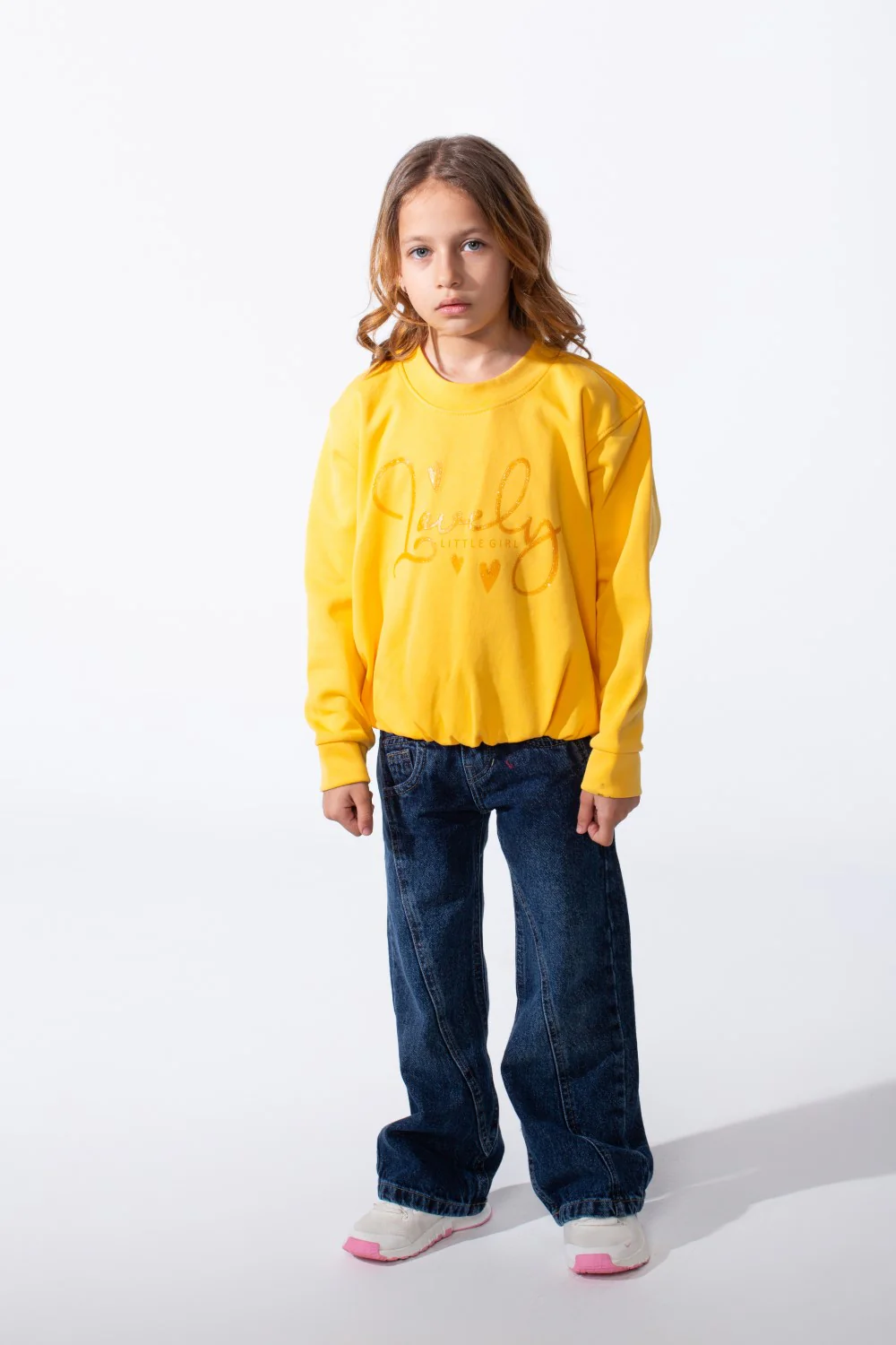 Girl's Crew Neckline Detailed With Shimmering Silver Glitter Print Cinched Elastic Hem Versatile Slim Fit Sweatshirt - Image 11