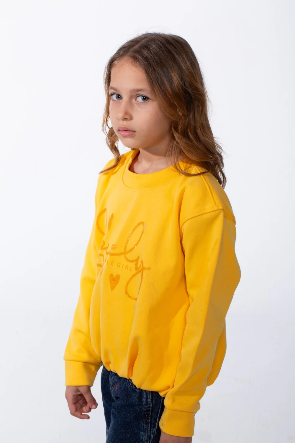 Girl's Crew Neckline Detailed With Shimmering Silver Glitter Print Cinched Elastic Hem Versatile Slim Fit Sweatshirt - Image 12