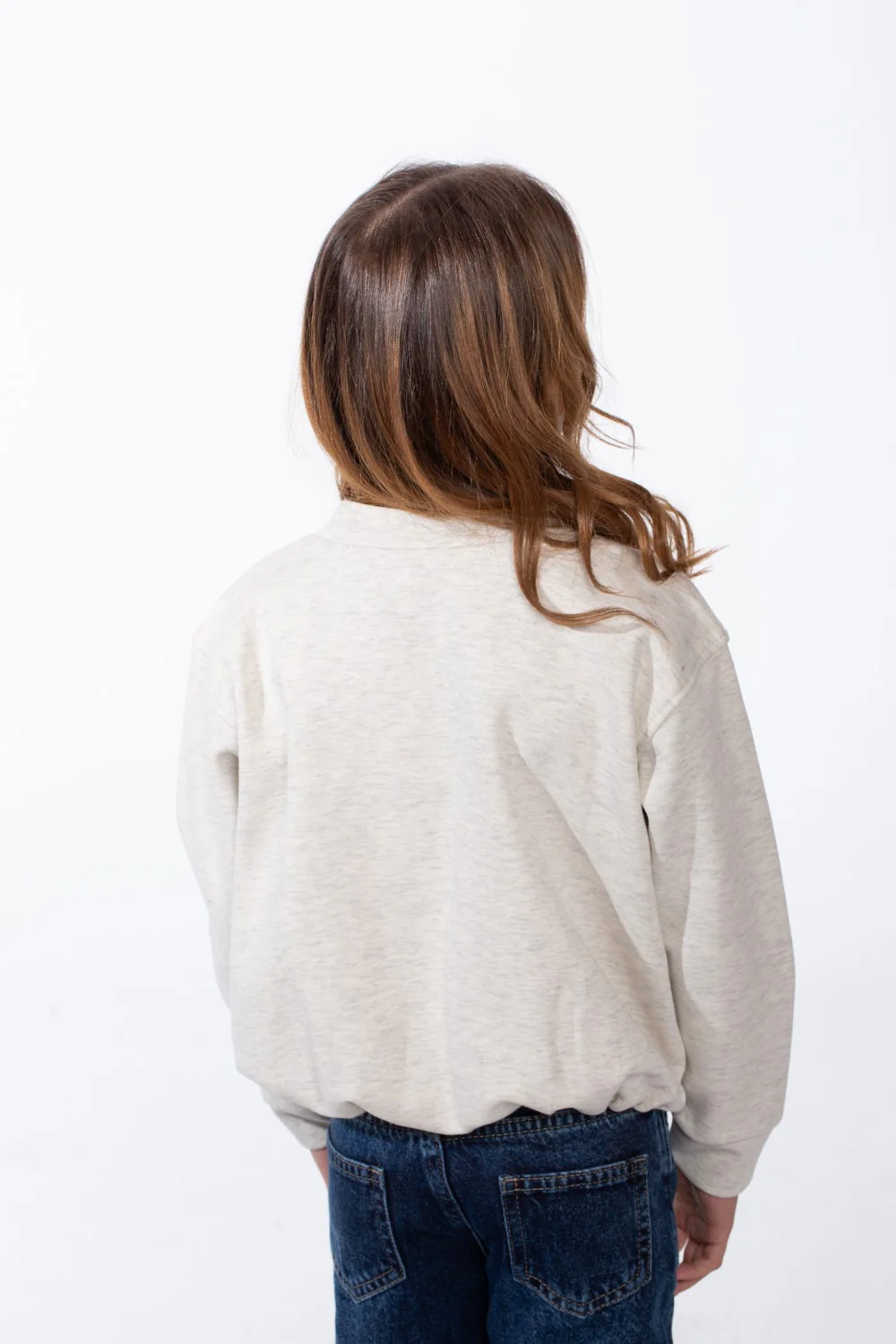 Girl's Crew Neckline Detailed With Shimmering Silver Glitter Print Cinched Elastic Hem Versatile Slim Fit Sweatshirt - Image 6