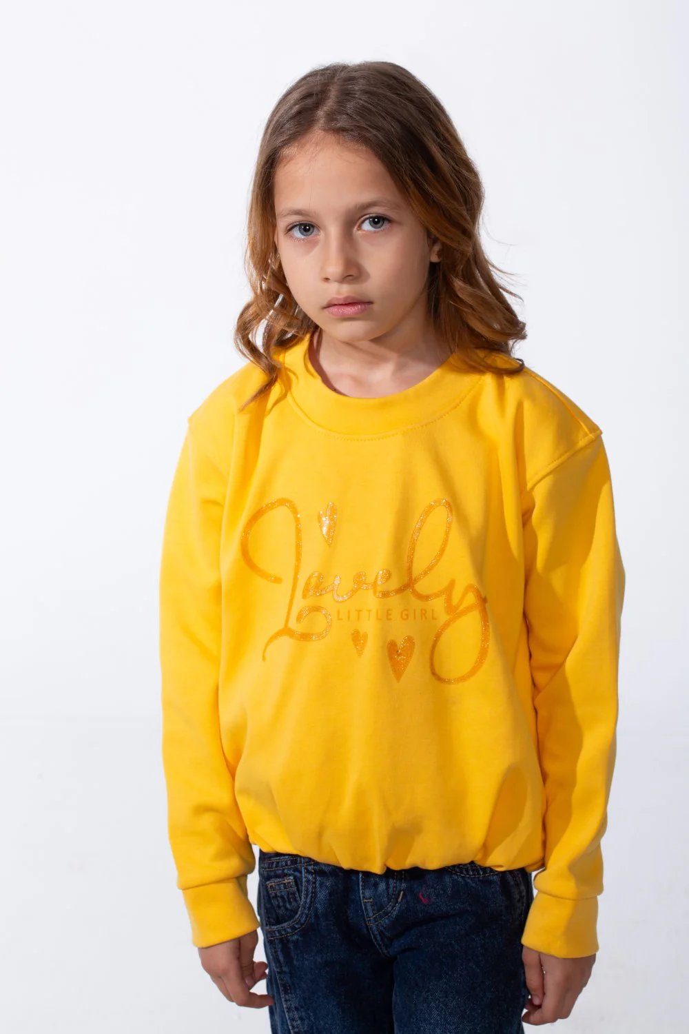 Girl's Crew Neckline Detailed With Shimmering Silver Glitter Print Cinched Elastic Hem Versatile Slim Fit Sweatshirt - Image 9