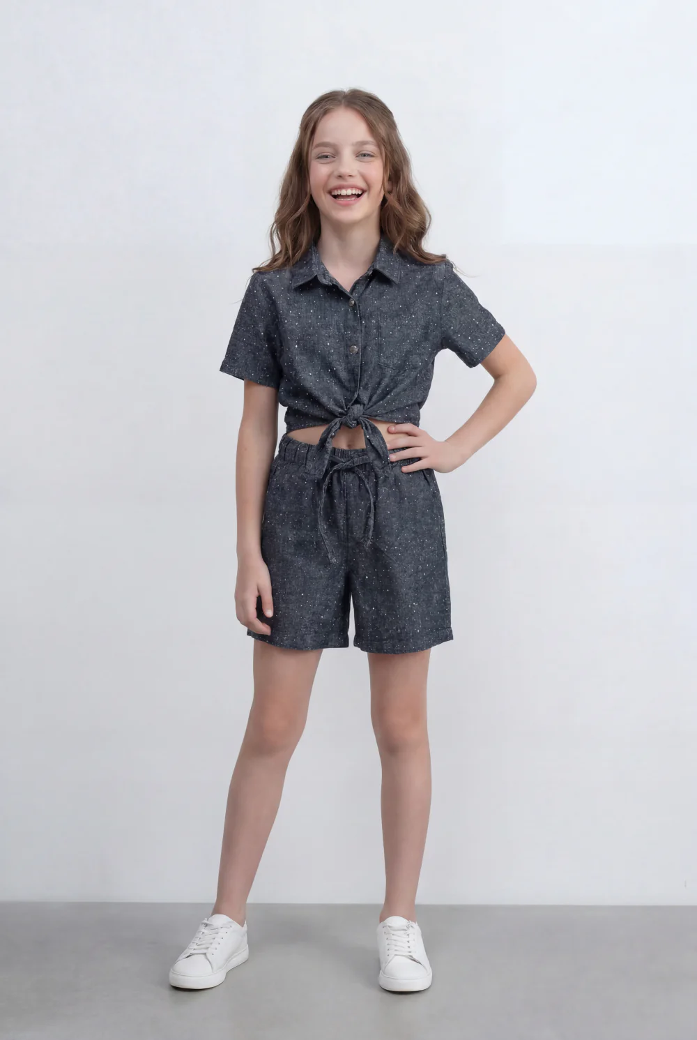 Girl's Tomato Store Co-Ord Set With Front Tie Elastic Waist Slim Fit Fit Playful Summer Style Outfit