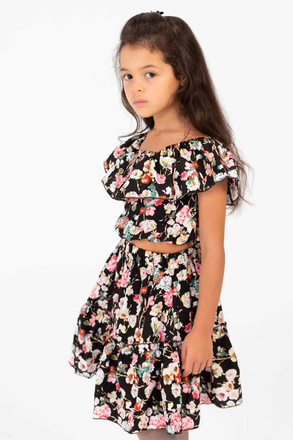 Girl's Cotton Outfit Set Printed Skirt With Ruffles On The Shoulders - Image 3
