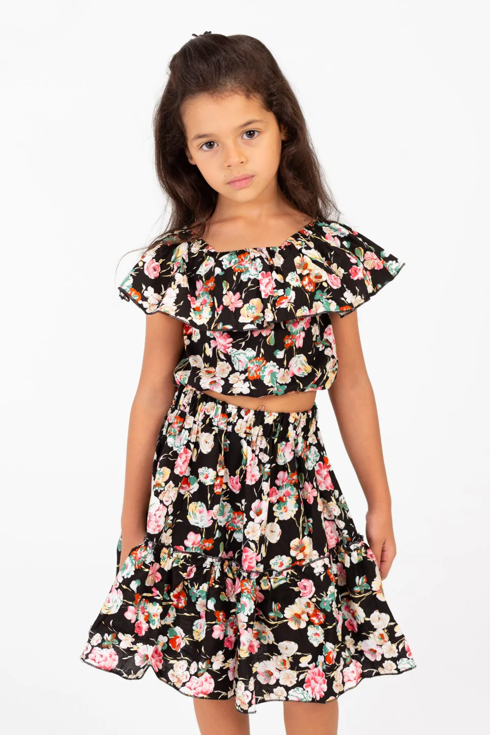 Girl's Cotton Outfit Set Printed Skirt With Ruffles On The Shoulders - Image 4