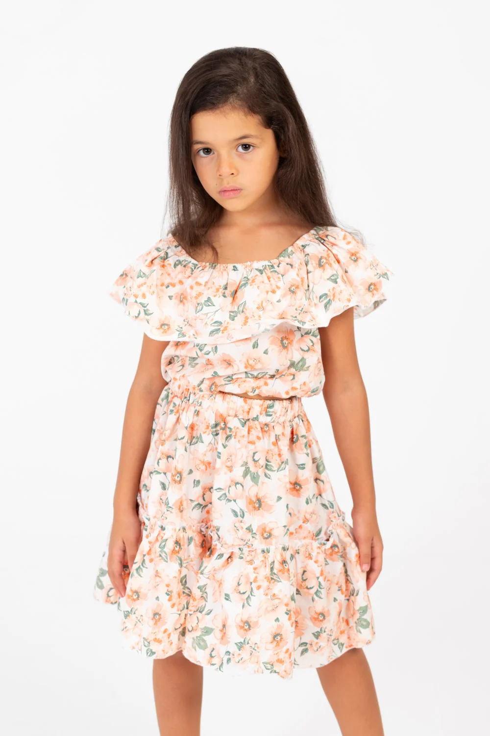 Girl's Cotton Outfit Set Printed Skirt With Ruffles On The Shoulders - Image 5