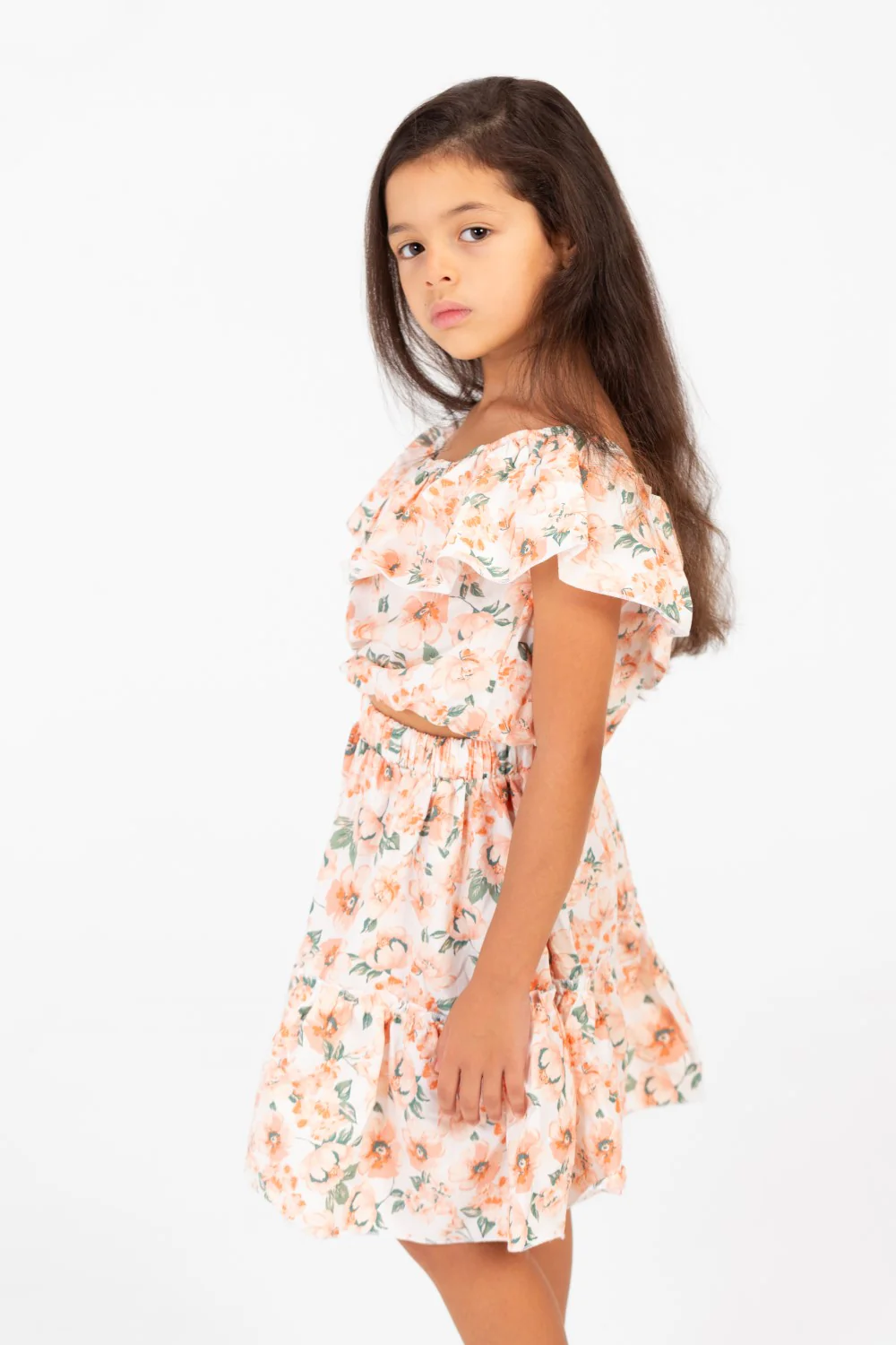 Girl's Cotton Outfit Set Printed Skirt With Ruffles On The Shoulders - Image 7