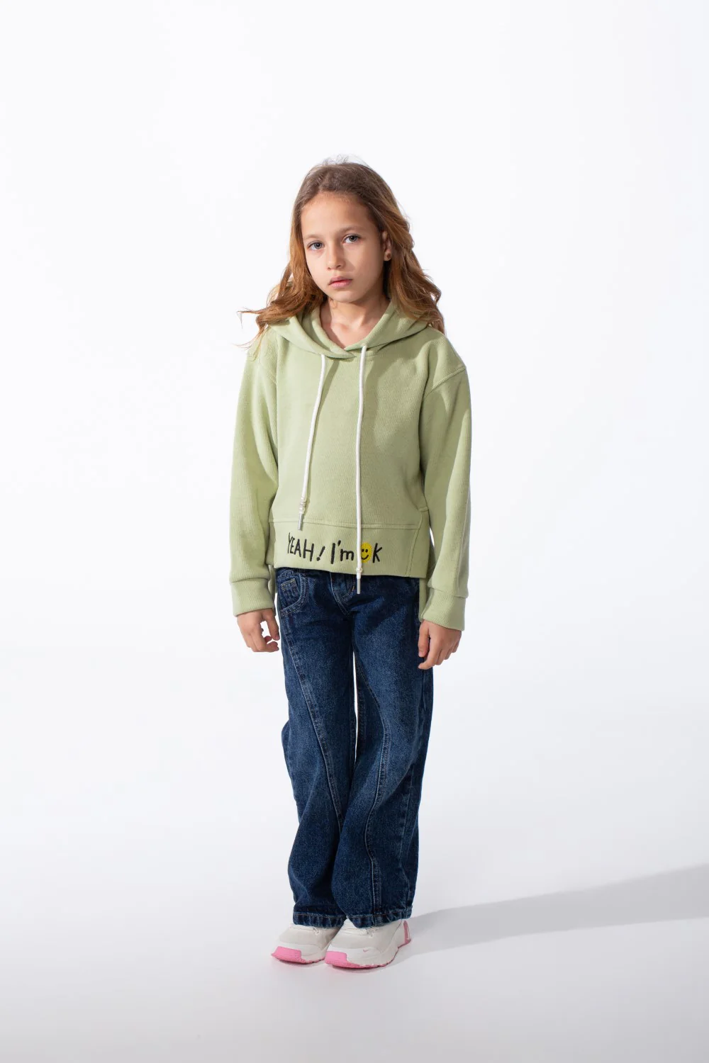 Girl's Crossover Hood Playful Embroidery Along Hem Asymmetrical Split Hem Provides Layered Look Slim Fit Sweatshirt - Image 3