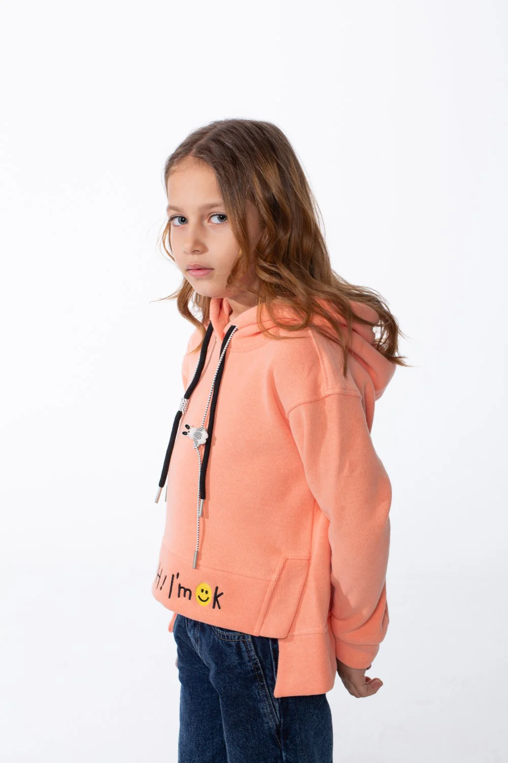 Girl's Crossover Hood Playful Embroidery Along Hem Asymmetrical Split Hem Provides Layered Look Slim Fit Sweatshirt - Image 8