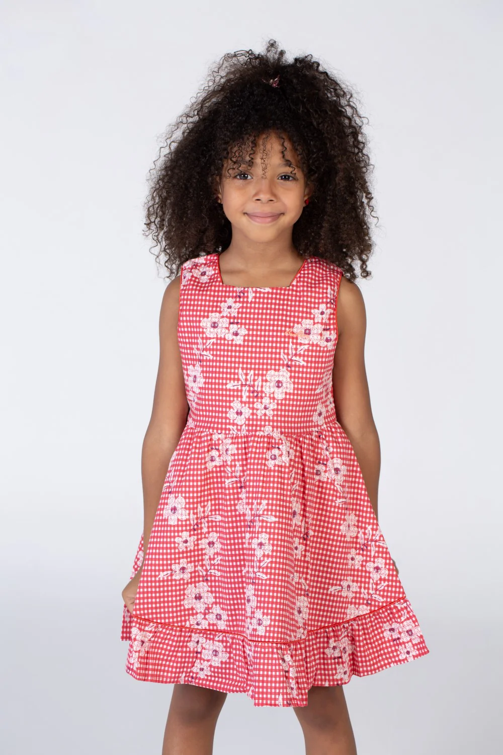 Girls Cut Floral Dress With A Trendy Cut And Comfortable Material In Red - Image 3