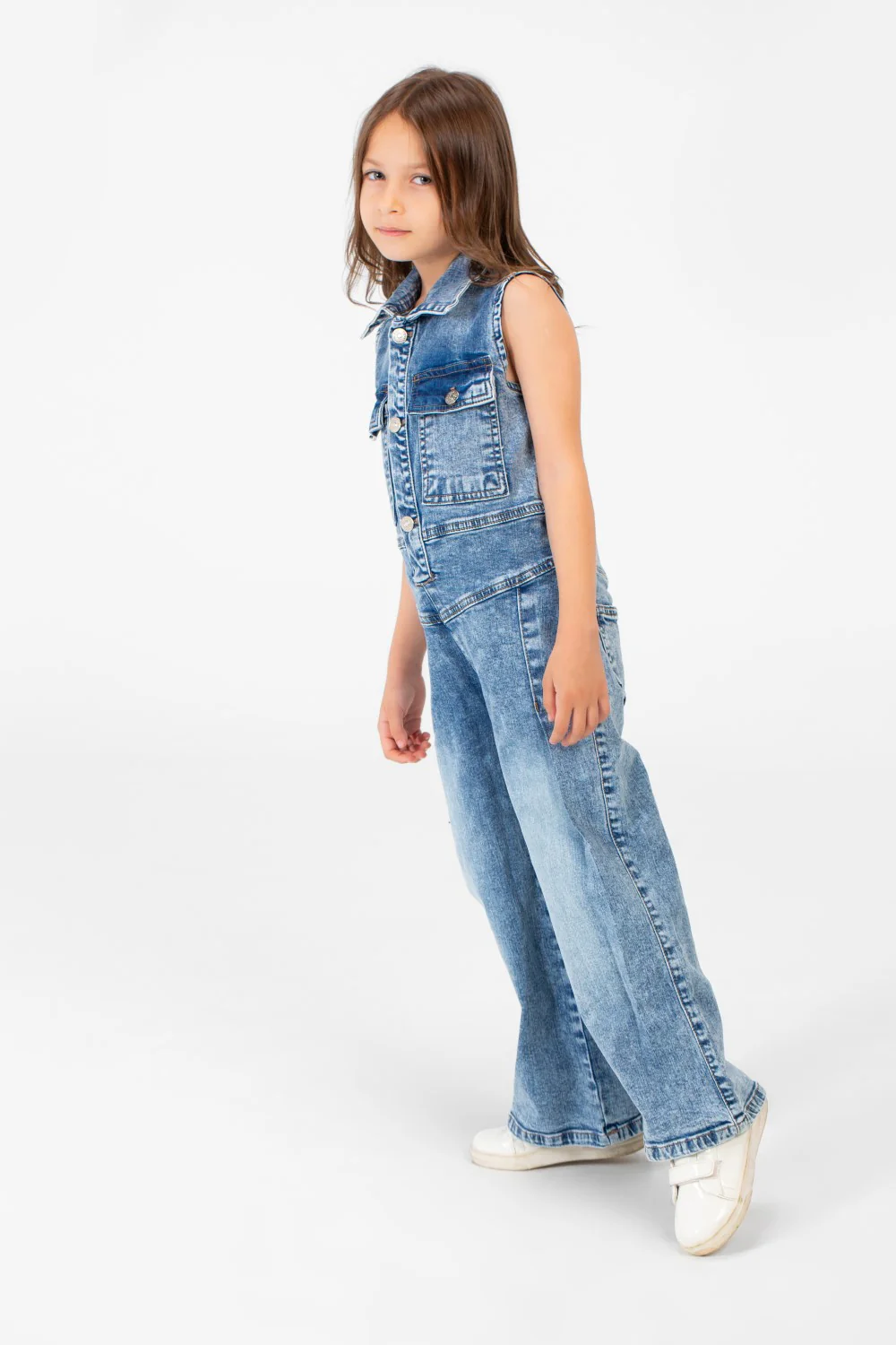 Girl's Cut Front & Back Pockets Jumpsuit With Half Buttons In Modern Cut - Image 11
