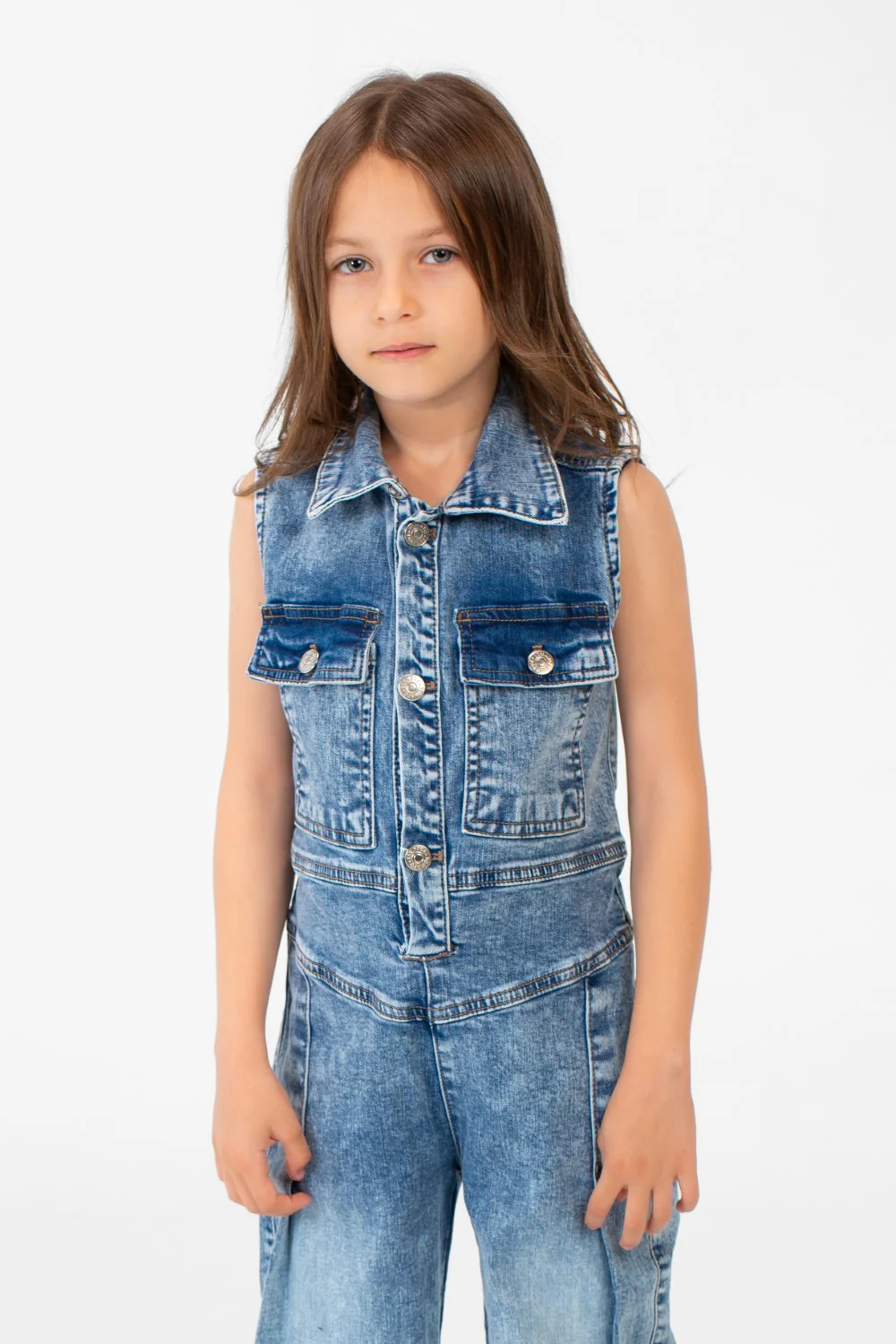 Girl's Cut Front & Back Pockets Jumpsuit With Half Buttons In Modern Cut - Image 12